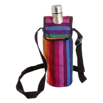 Striped Cotton Bottle Carrier Hand-Woven in Guatemala - Colorful Paradise
