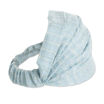 Light Blue and Green Cotton Headband Hand-Woven in Guatemala - Amongst Clouds