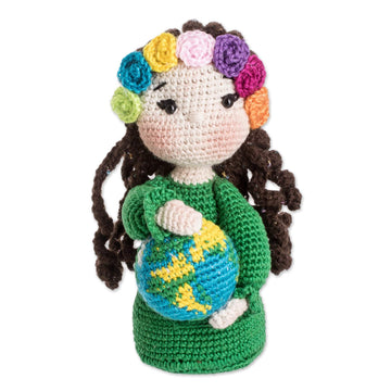 Crocheted Cotton World Peace Theme Decorative Display Doll - Earth Mother for World Peace
