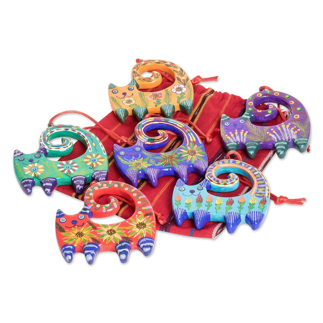 Ceramic Ornaments - Set of 6 - Hypnotic Felines