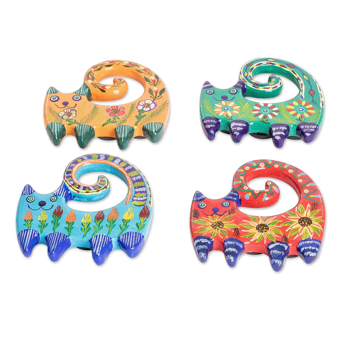 Set of 4 Ceramic Magnets with Colorful Cats - Hypnotic Cats