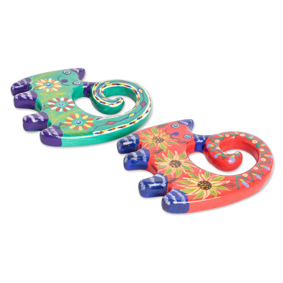 Set of 4 Ceramic Magnets with Colorful Cats - Hypnotic Cats