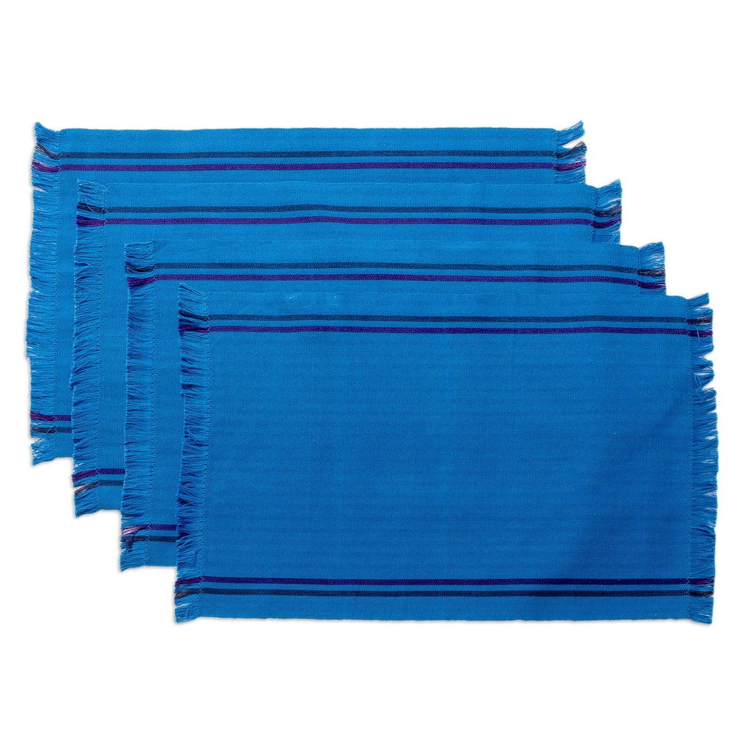 Handwoven Cotton Blue Placemats with Napkins (Set of 4) - Blue Wellness