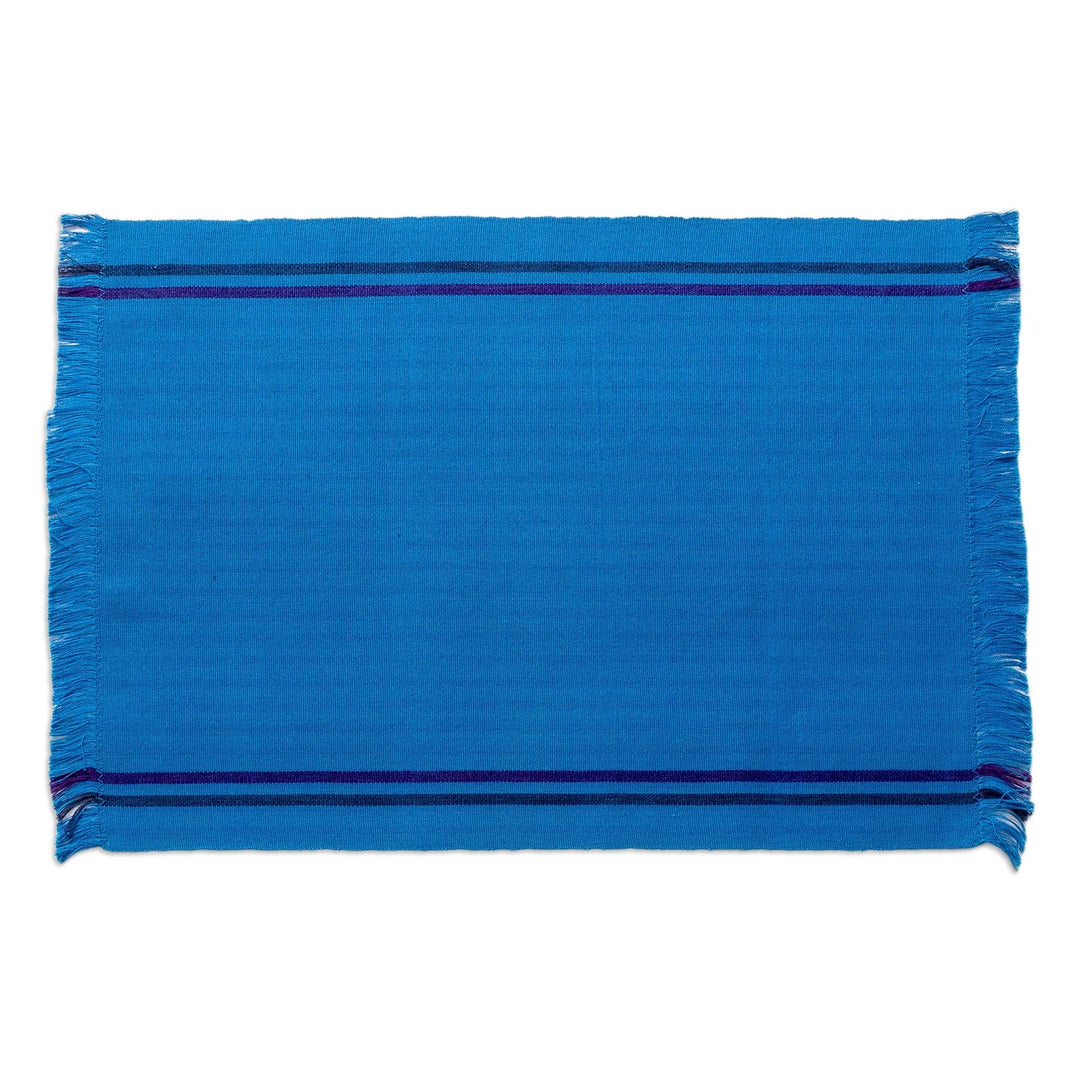 Handwoven Cotton Blue Placemats with Napkins (Set of 4) - Blue Wellness