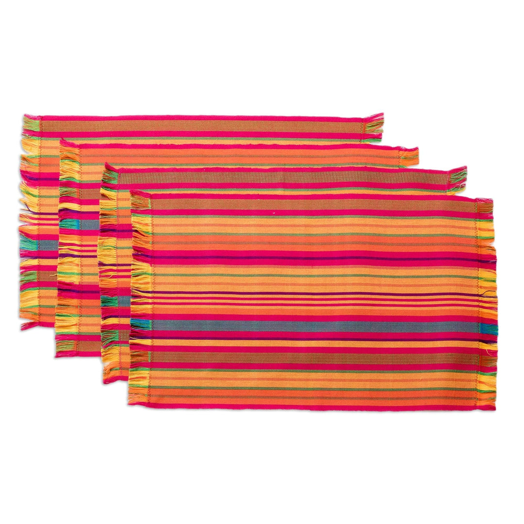 Handwoven Cotton Striped Placemats with Napkins (Set of 4) - Cerise Fair