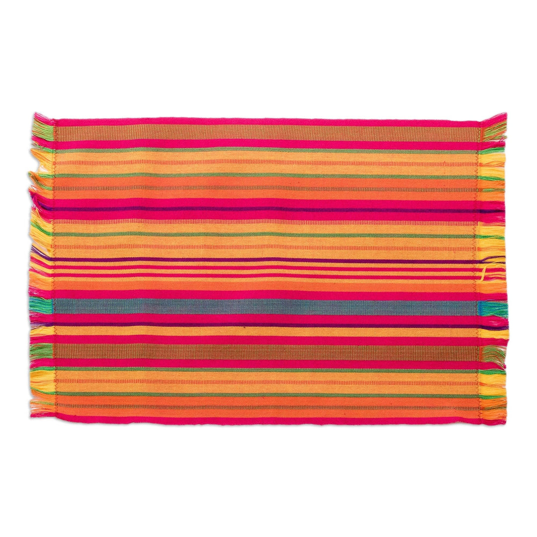 Handwoven Cotton Striped Placemats with Napkins (Set of 4) - Cerise Fair