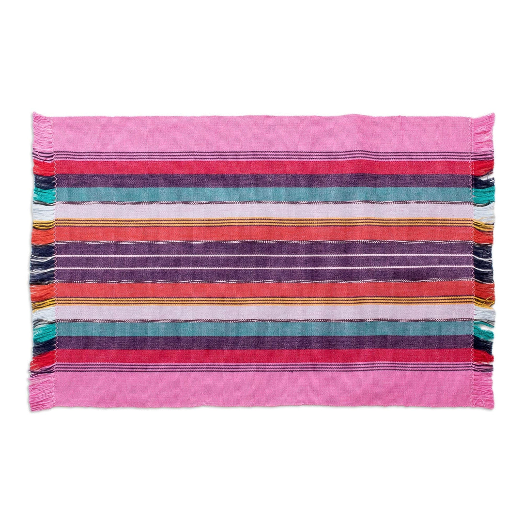 Handwoven Cotton Bubblegum Placemats with Napkins (Set of 4) - Bubblegum Paths