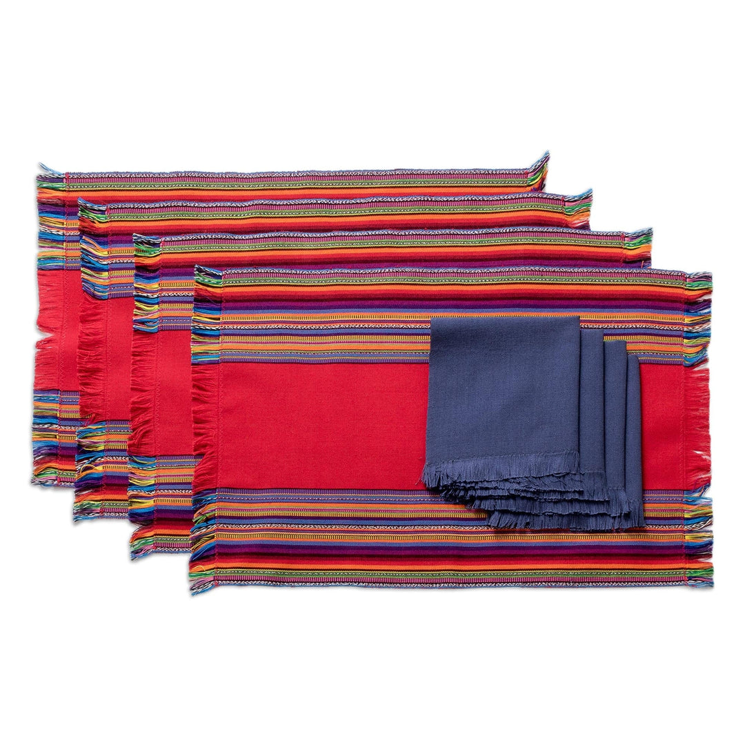 Handwoven Cotton Crimson Placemats with Napkins (Set of 4) - Crimson Custom
