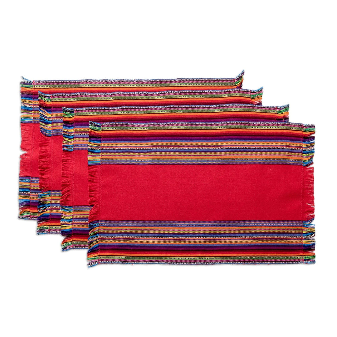 Handwoven Cotton Crimson Placemats with Napkins (Set of 4) - Crimson Custom