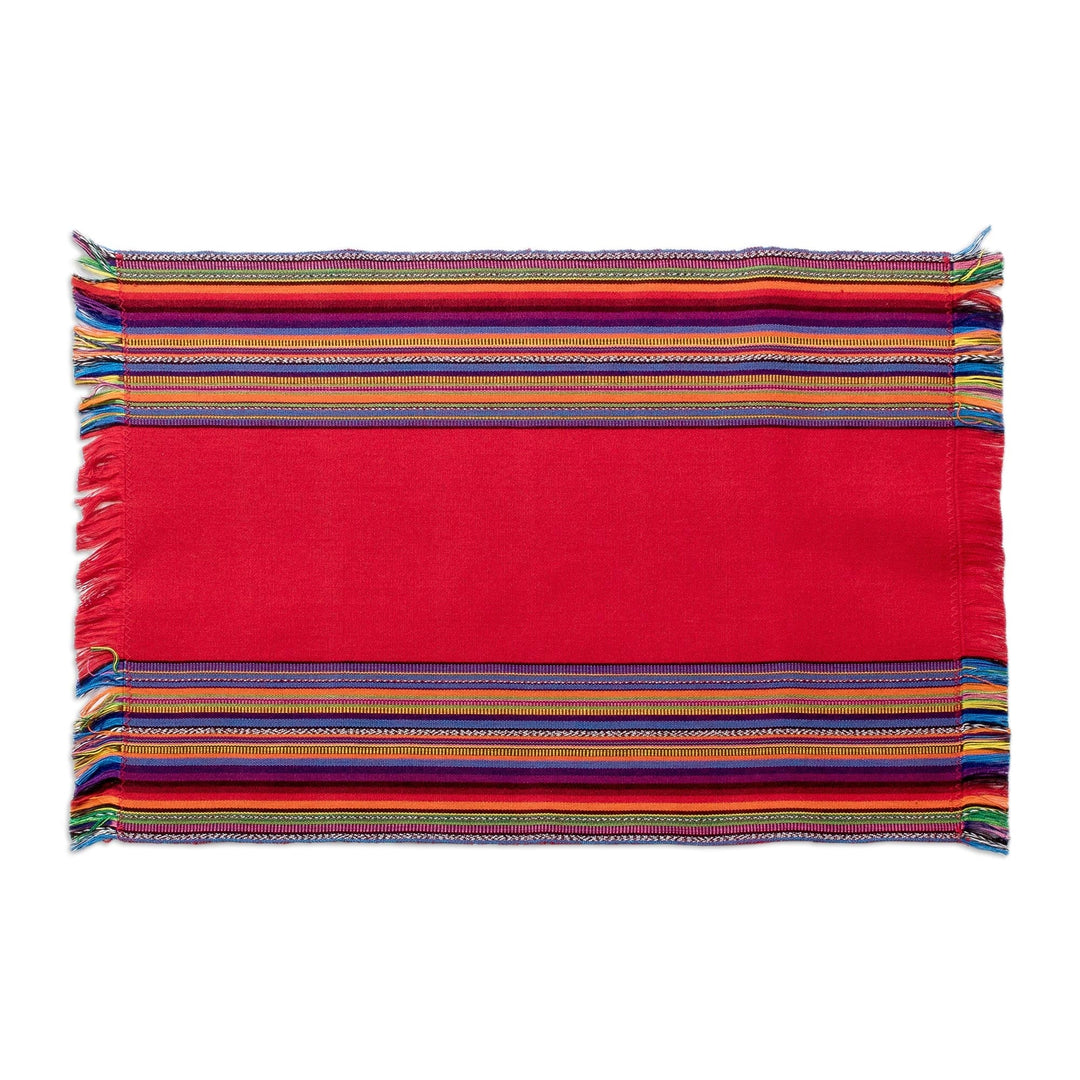Handwoven Cotton Crimson Placemats with Napkins (Set of 4) - Crimson Custom