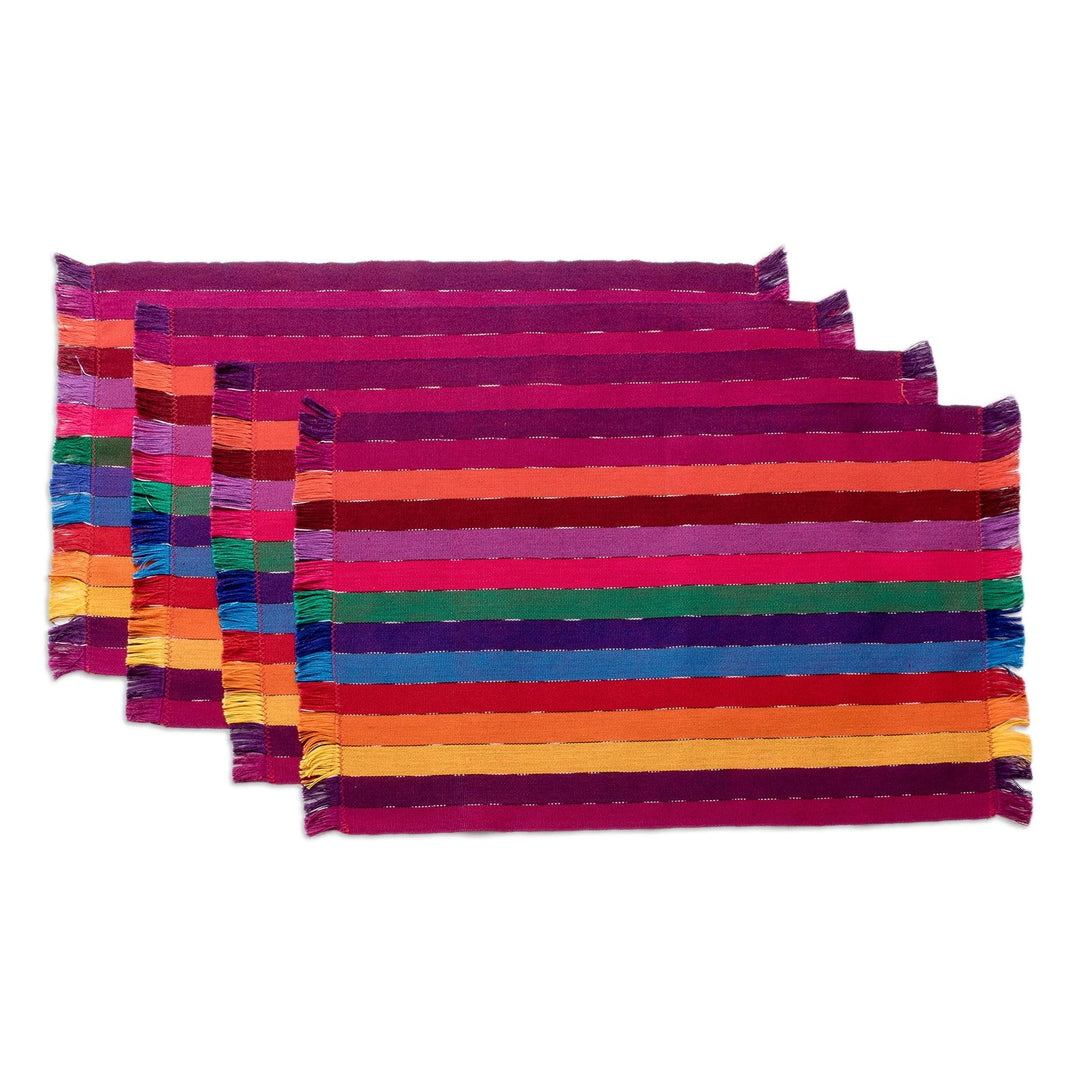 Handwoven Cotton Rainbow Placemats with Napkins (Set of 4) - Rainbow Delight