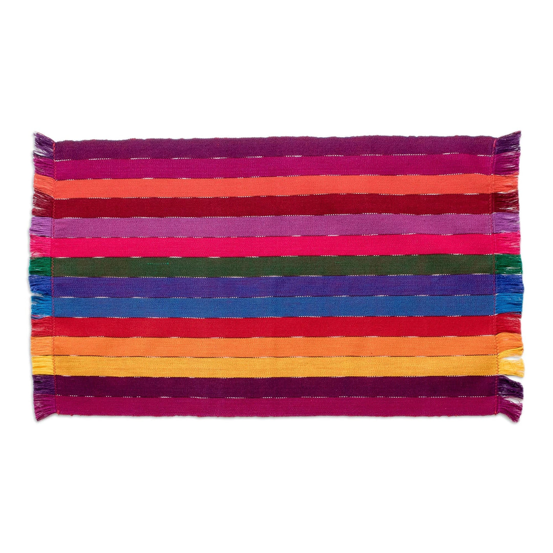 Handwoven Cotton Rainbow Placemats with Napkins (Set of 4) - Rainbow Delight
