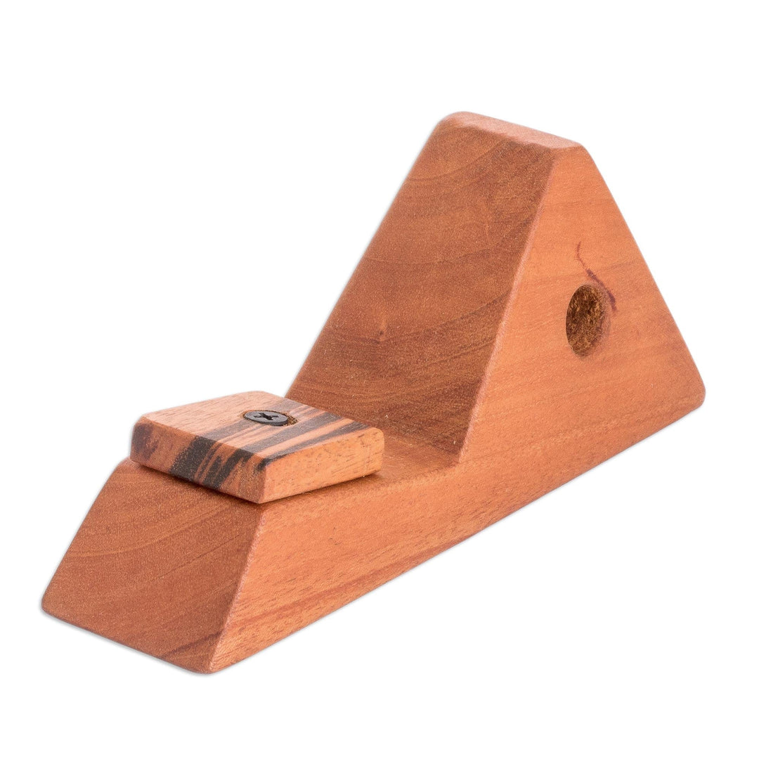 Hand-Carved Mahogany Volcano Wood Phone Stand - Futuristic Volcano