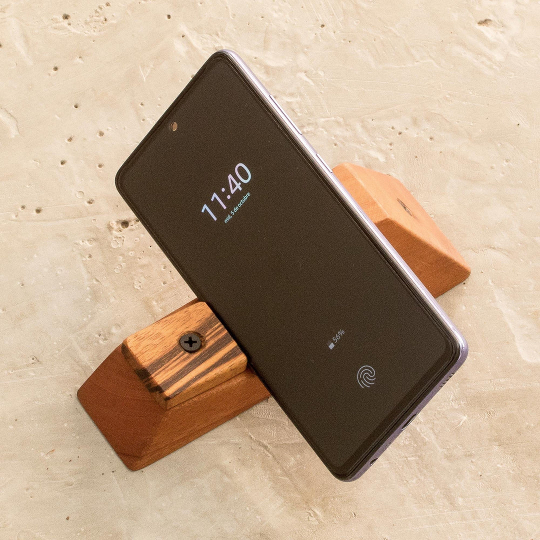 Hand-Carved Mahogany Volcano Wood Phone Stand - Futuristic Volcano