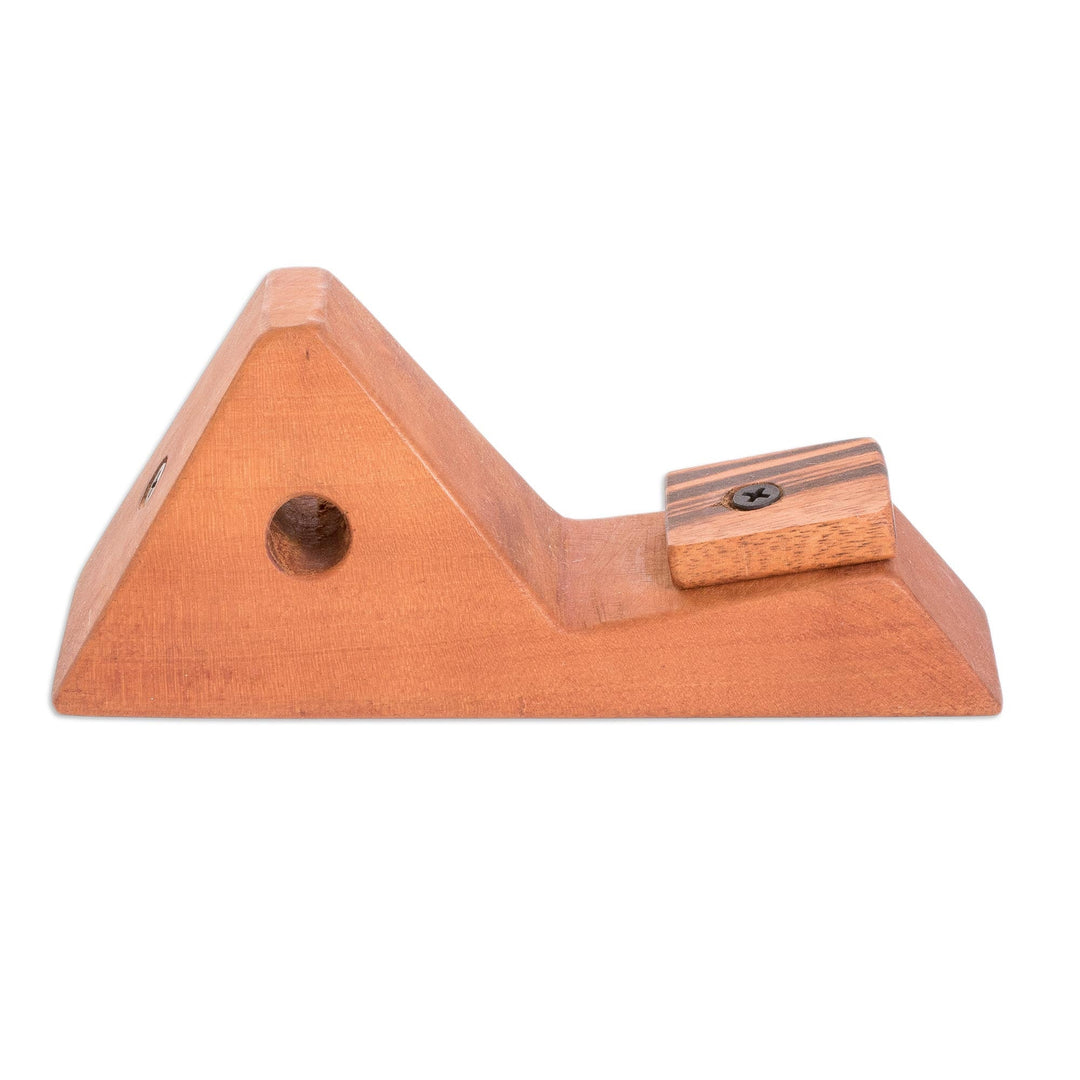 Hand-Carved Mahogany Volcano Wood Phone Stand - Futuristic Volcano