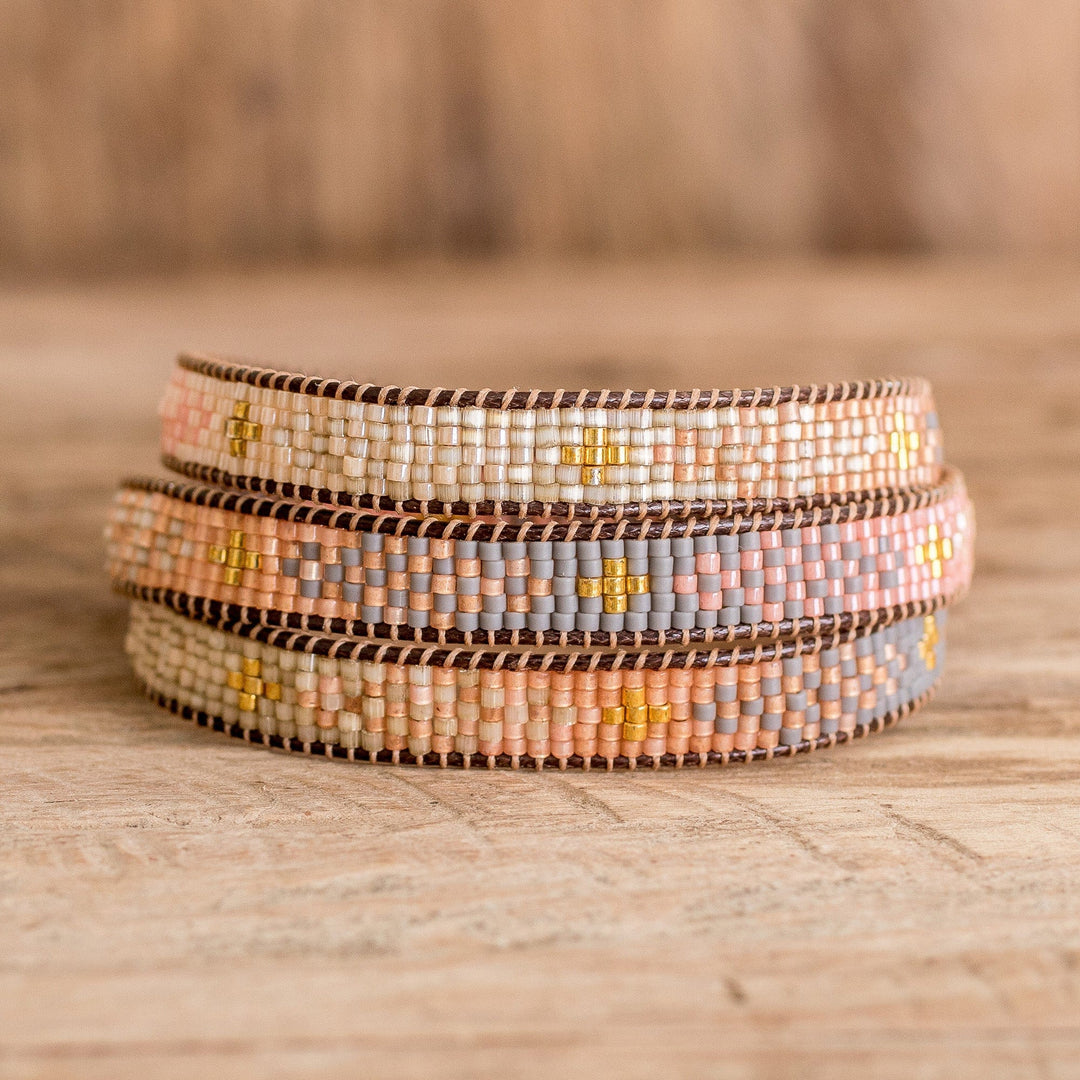 Glass Beaded Wrap Bracelet with Mosaic Pattern - Casual Mosaic