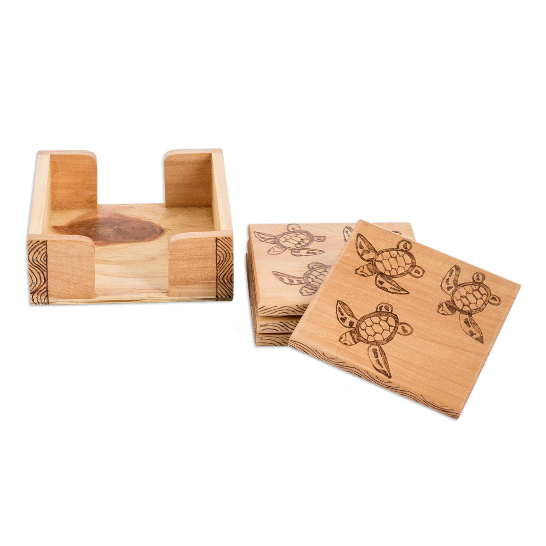 Wooden Coasters with Box - Set of 4 - Lovely Turtle
