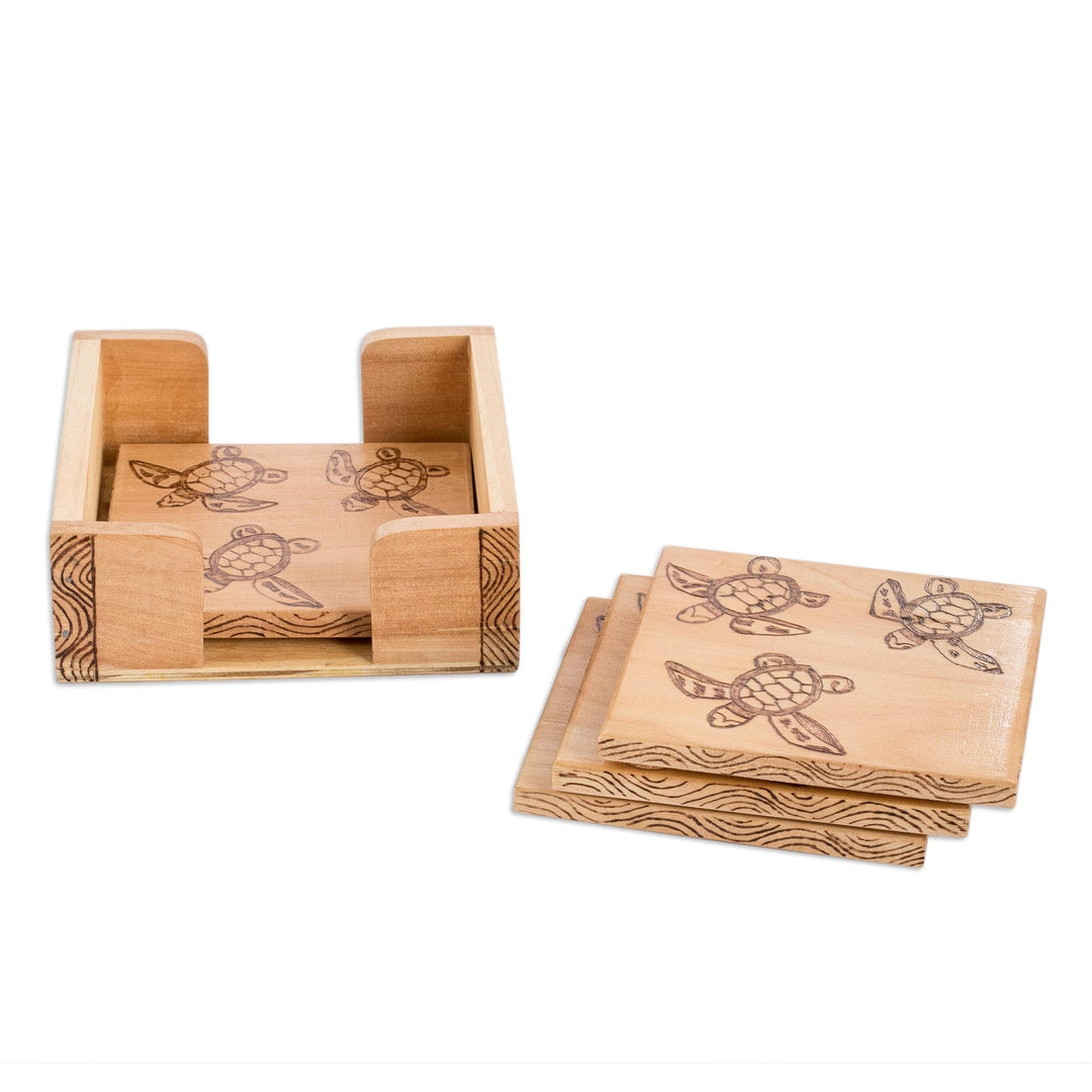 Wooden Coasters with Box - Set of 4 - Lovely Turtle