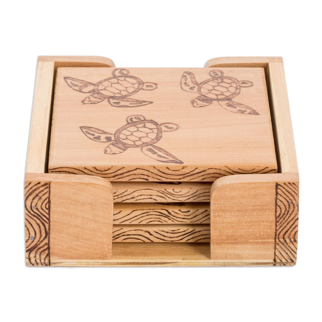 Wooden Coasters with Box - Set of 4 - Lovely Turtle