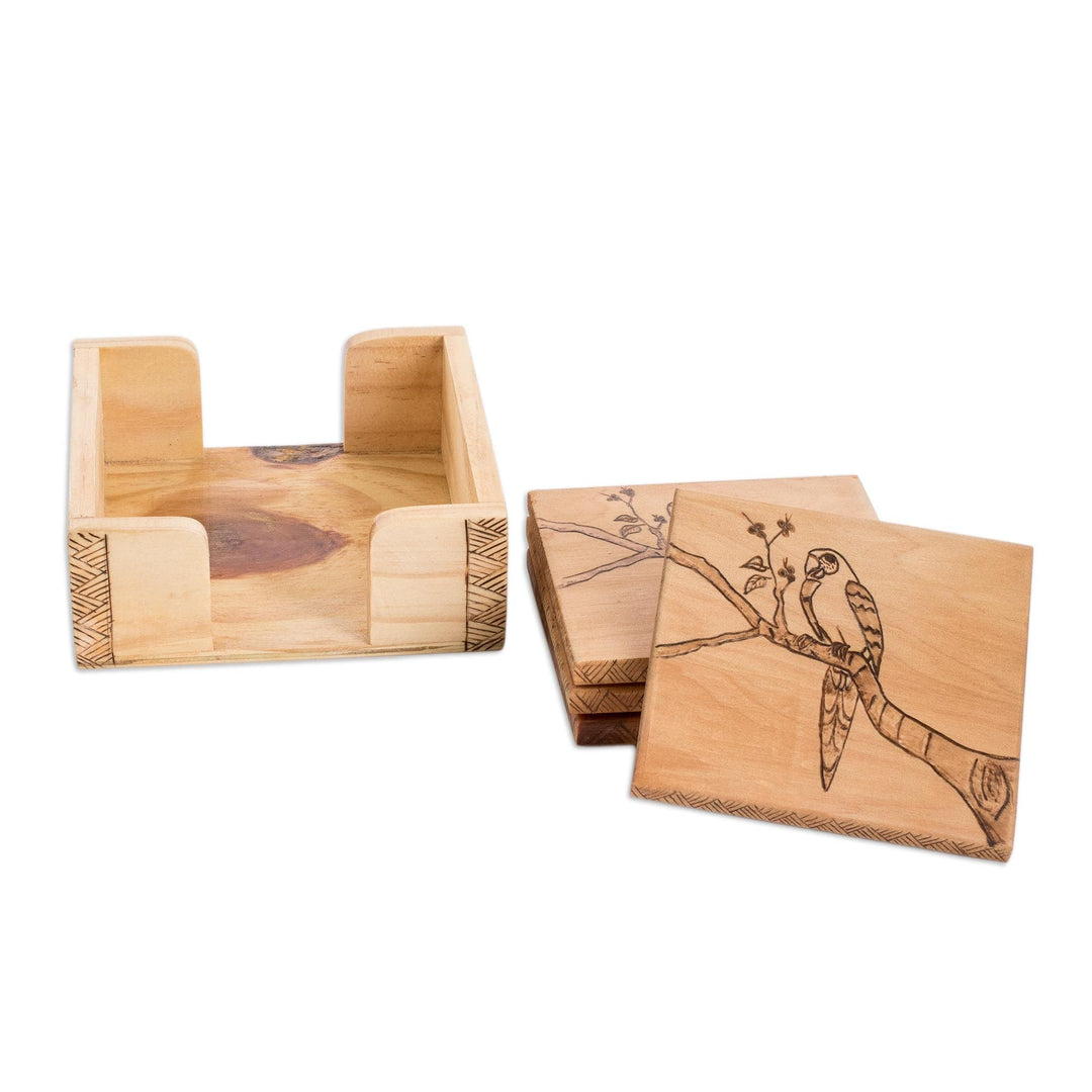 Wooden Coasters with Box - Set of 4 - Splendid Macaw