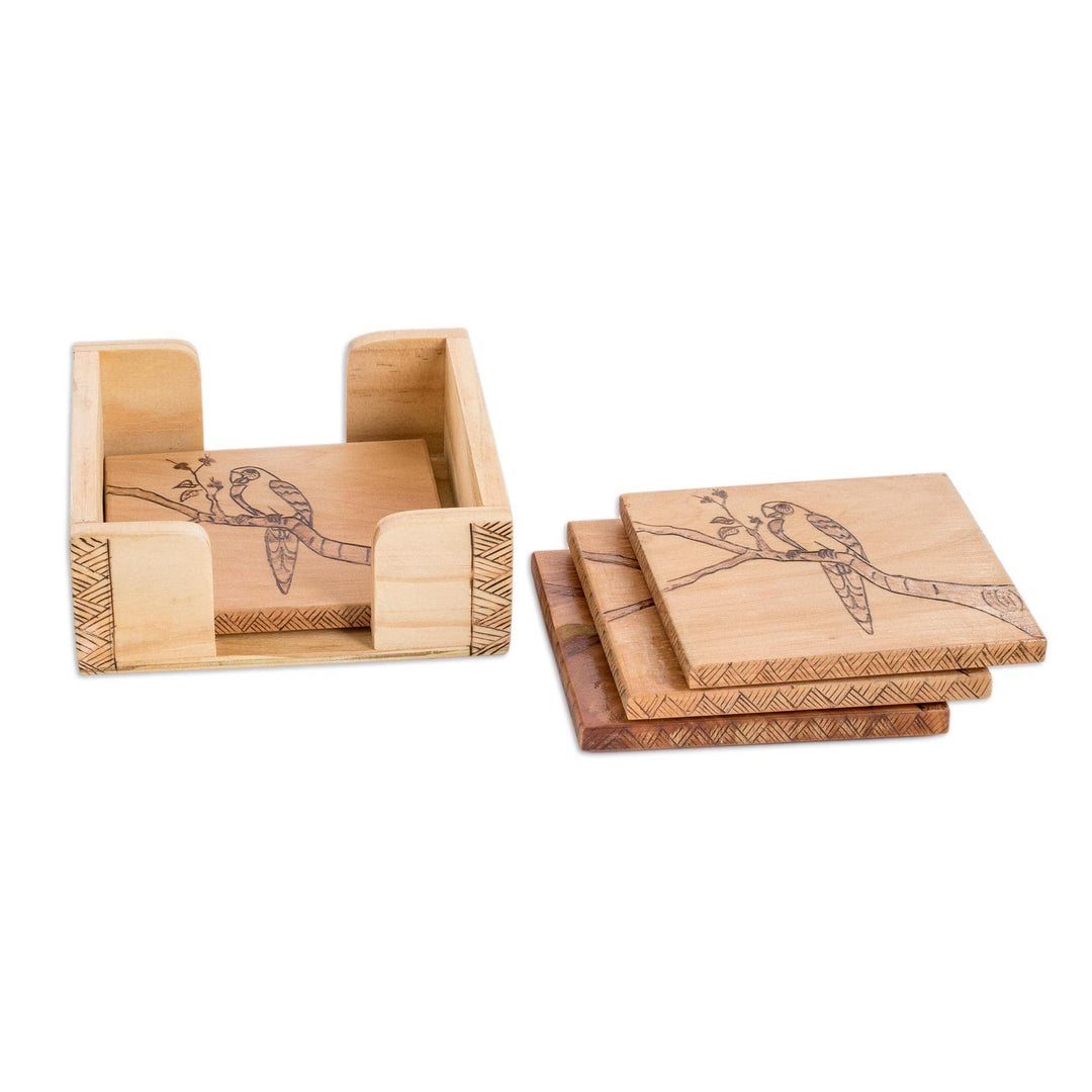 Wooden Coasters with Box - Set of 4 - Splendid Macaw