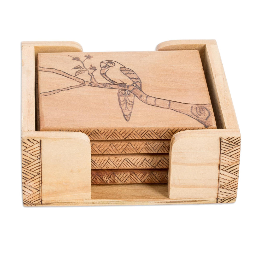Wooden Coasters with Box - Set of 4 - Splendid Macaw