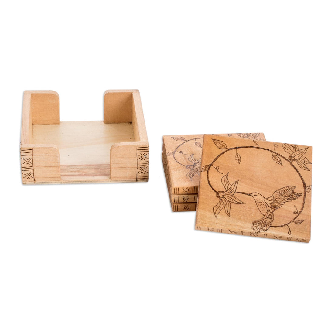 Wooden Coasters with Box - Set of 4 - Cute Hummingbird