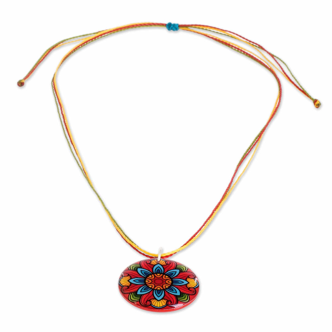 Colorful Resin Mandala Pendant Necklace with Sliding Knot - Splendid Mandala