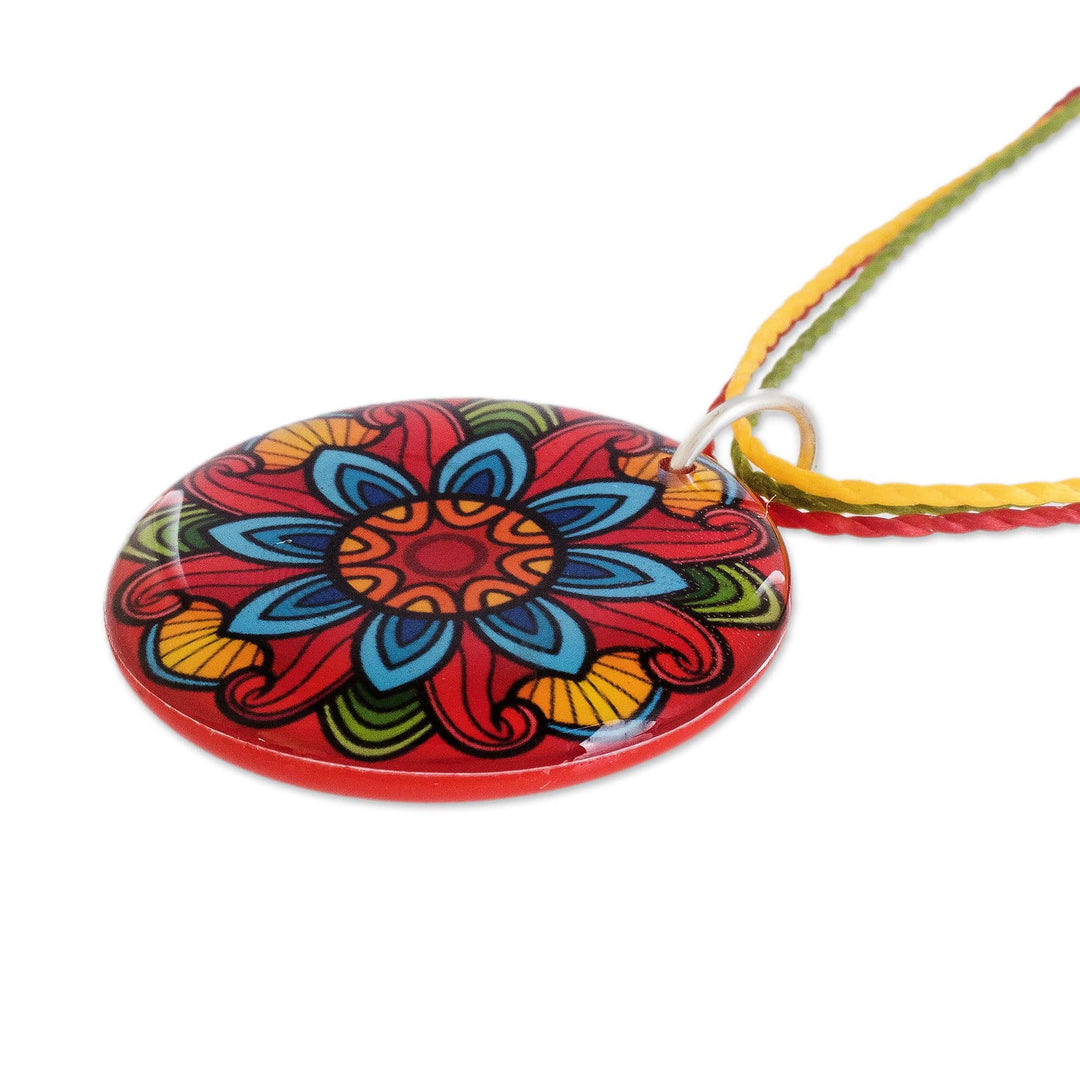 Colorful Resin Mandala Pendant Necklace with Sliding Knot - Splendid Mandala