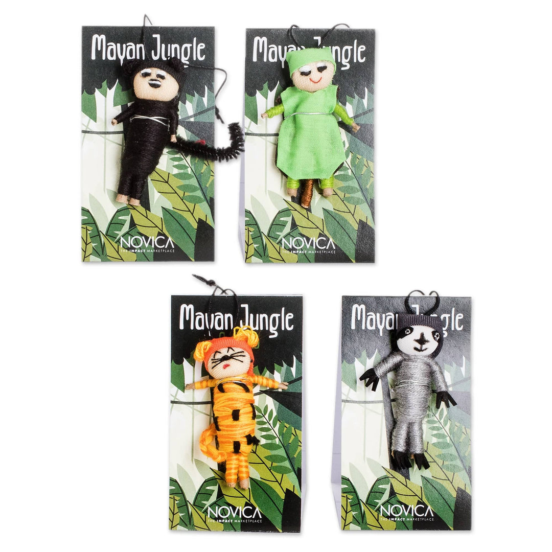 Set of 4 Cotton and Cibaque Animal Worry Dolls - My Jungle Friends