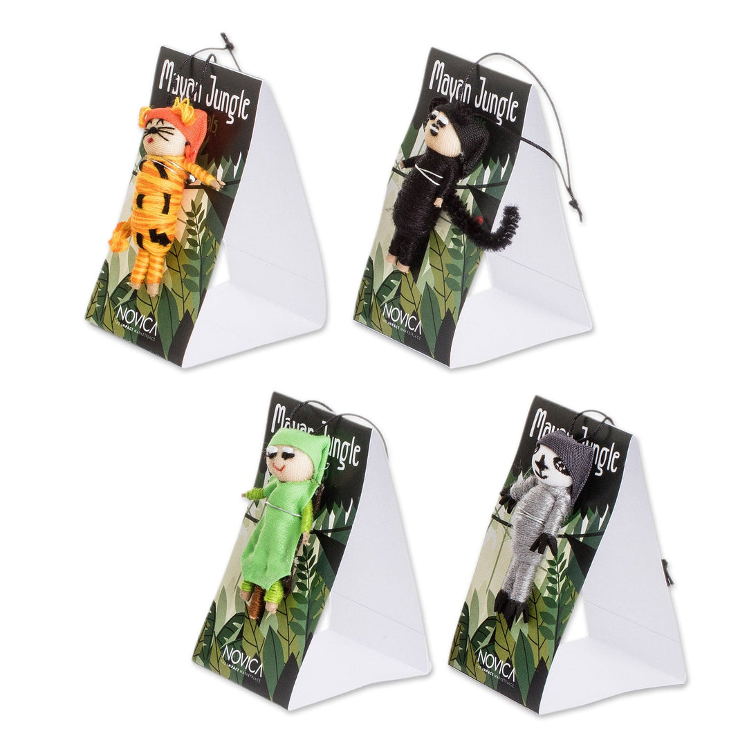 Set of 4 Cotton and Cibaque Animal Worry Dolls - My Jungle Friends