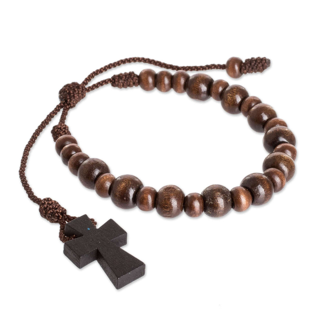 Wood Decennary Rosary Unisex Bracelet with Cross Charm - Circle of Adoration