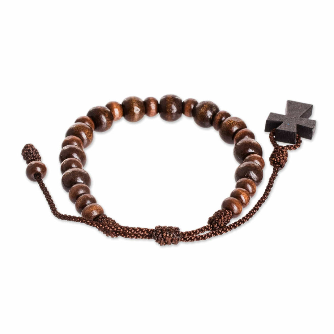 Wood Decennary Rosary Unisex Bracelet with Cross Charm - Circle of Adoration