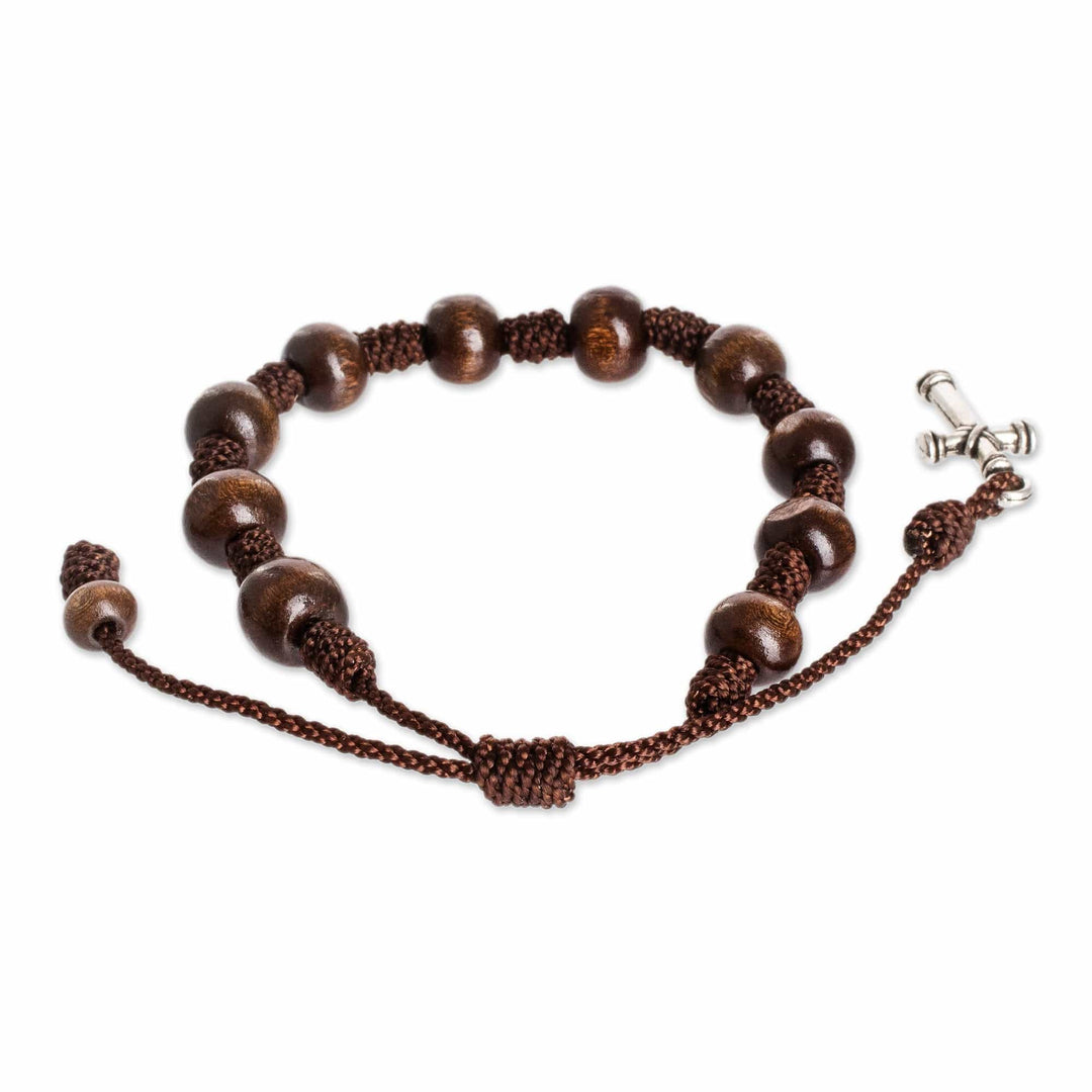 Wood Decennary Rosary Bracelet with Pewter Cross Charm - Holy Hope