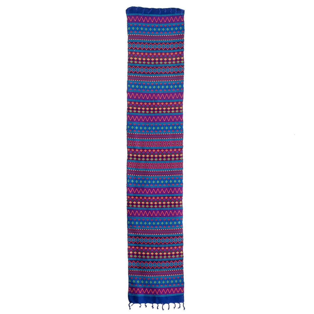 Multicolored Cotton Table Runner with Fringes - Azure Delight