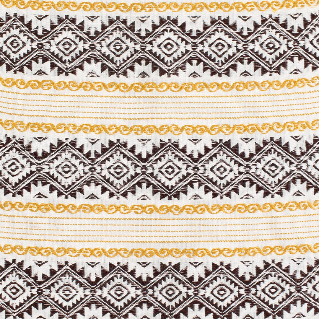Ivory Brown & Yellow Fringed Cotton Table Runner - Gold Diamond