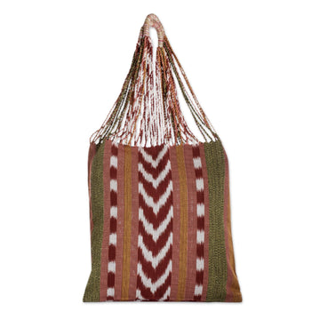 Striped Patterned Cotton Tote Bag Hand-Woven in Guatemala - Earth