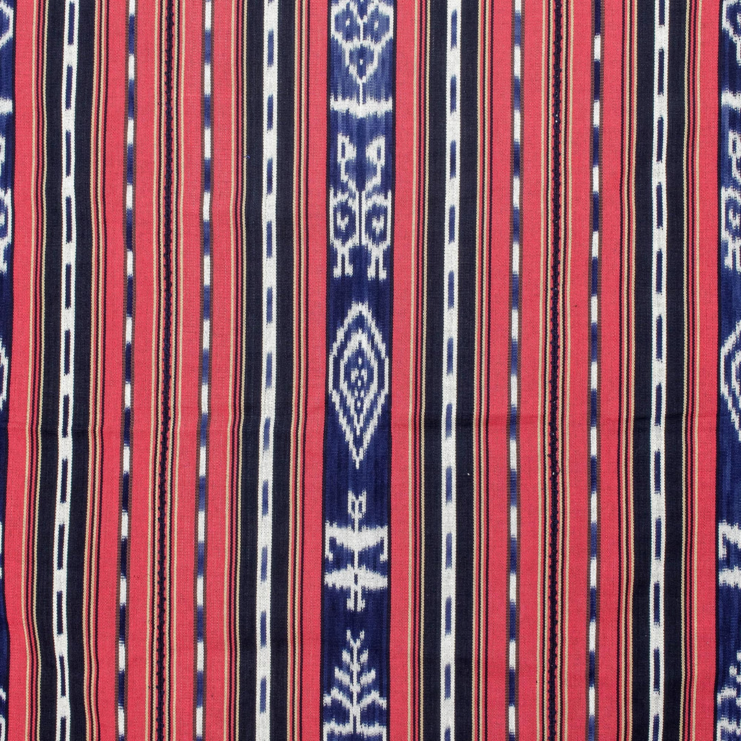 Red and Blue Striped Hand-Woven Cotton Throw Blanket - Rustic