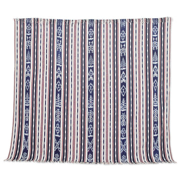 Blue and Red Hand-Woven Cotton Throw Blanket with Stripes - Fresh and Cool