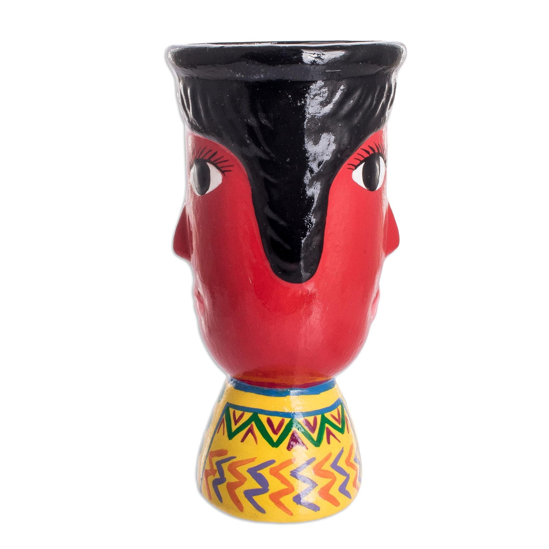 Double Face Ceramic Flower Pot Hand-Painted in Guatemala - St. John