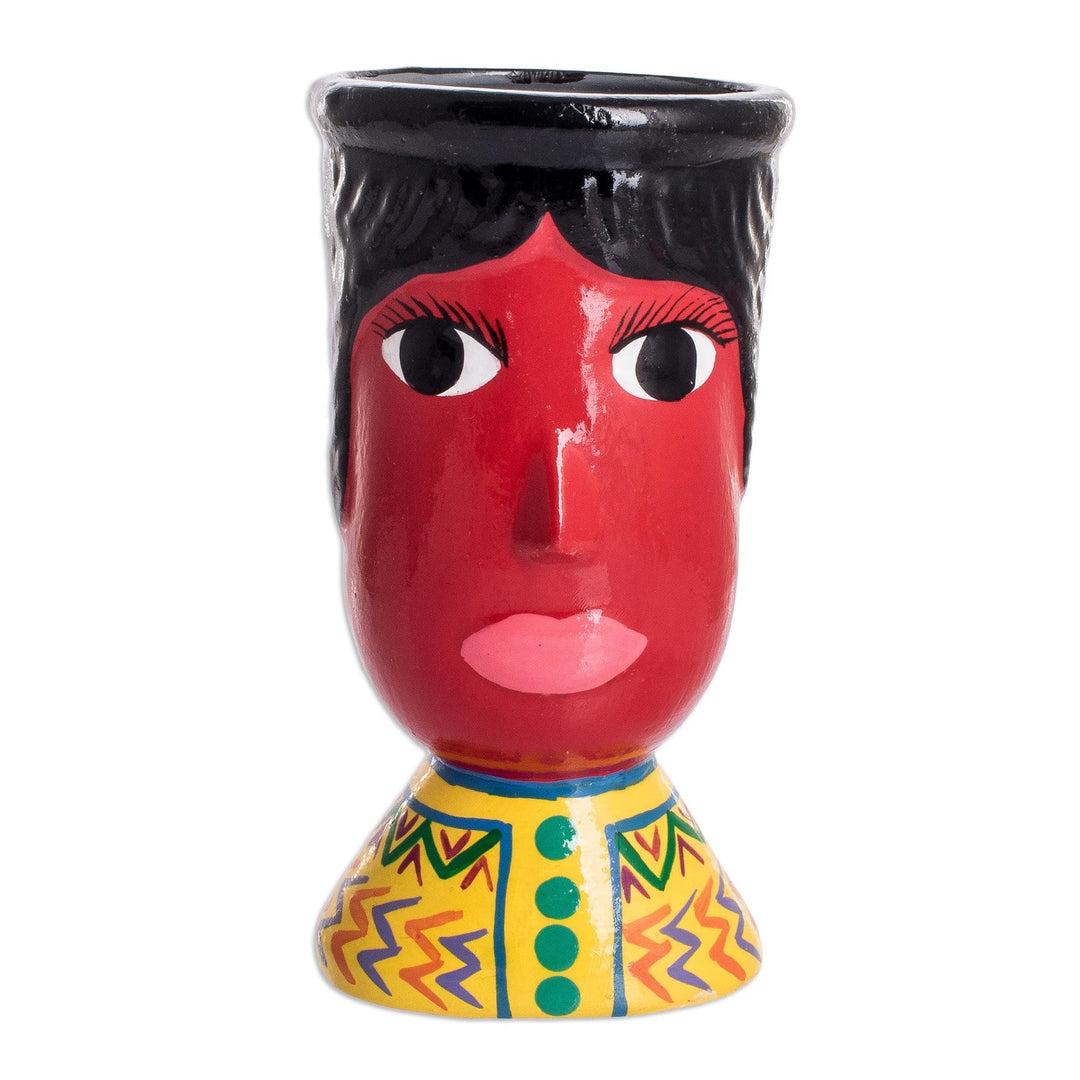 Double Face Ceramic Flower Pot Hand-Painted in Guatemala - St. John