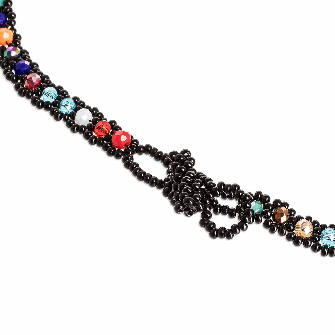 Black Beaded Necklace with Crystals in a Rainbow Palette - Rainbow Magic
