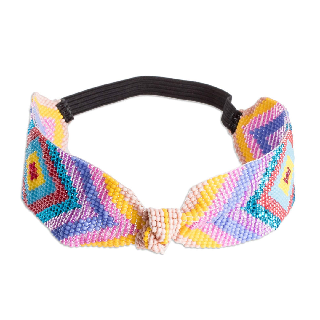 Glass Beaded Elastic Cotton Headband in a Colorful Palette - Route to Summer