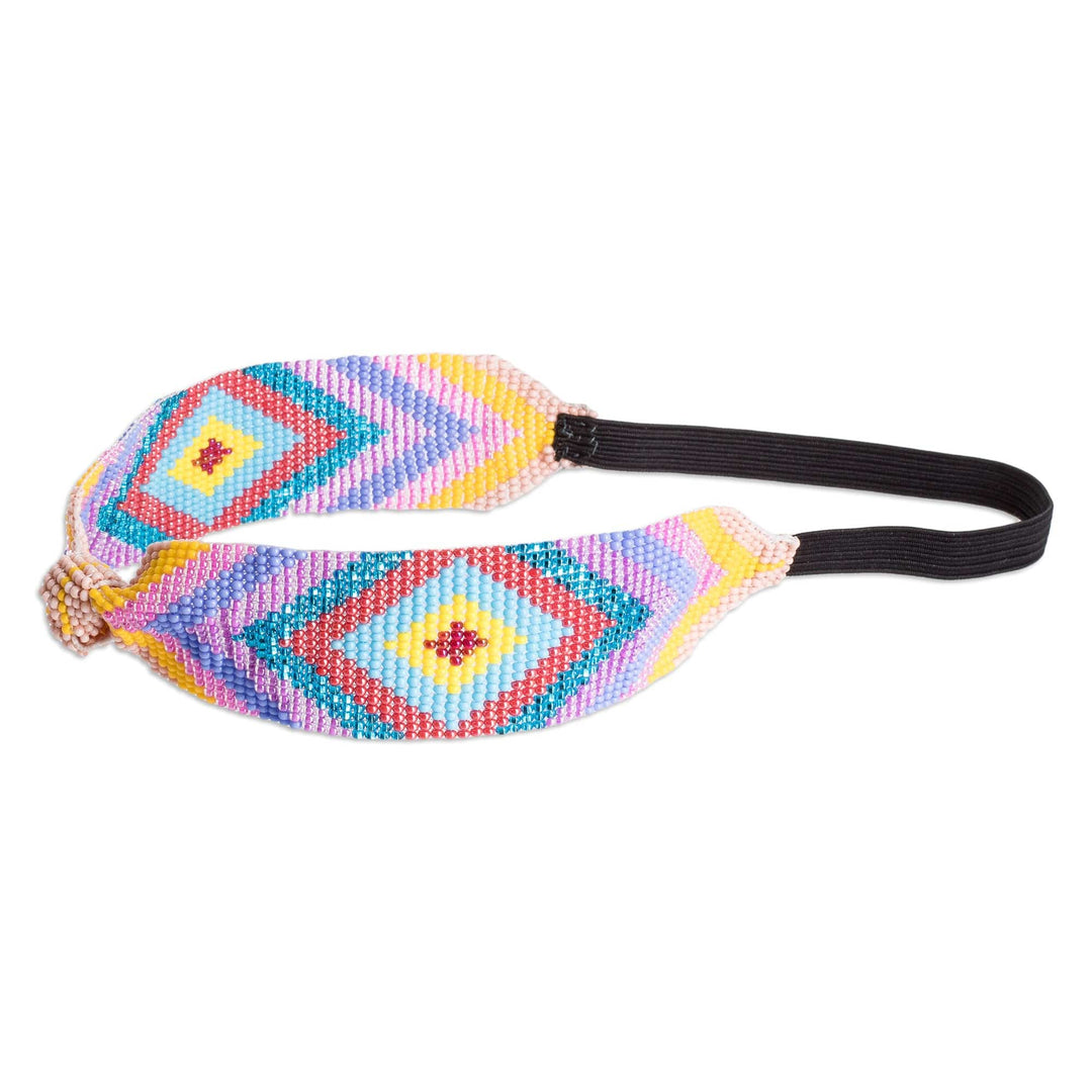 Glass Beaded Elastic Cotton Headband in a Colorful Palette - Route to Summer