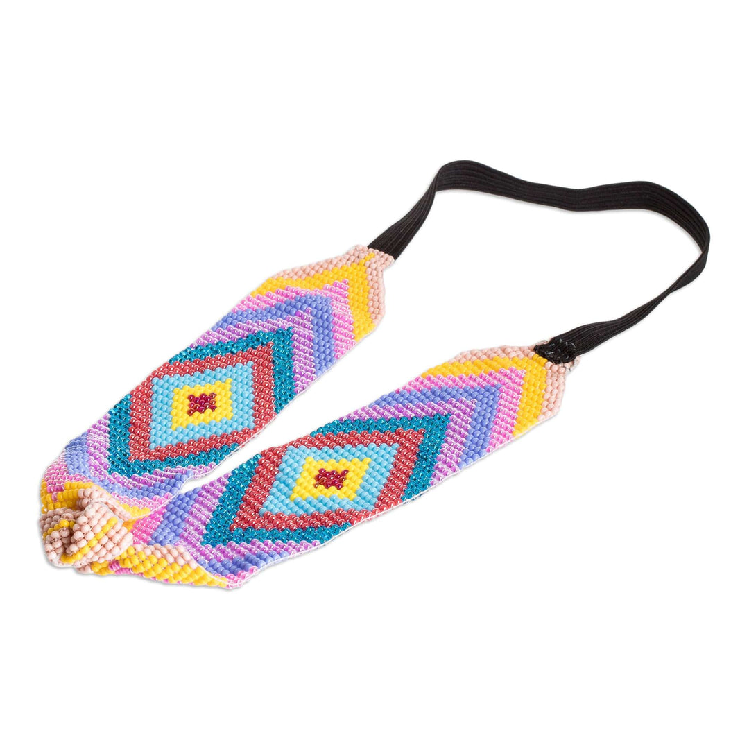 Glass Beaded Elastic Cotton Headband in a Colorful Palette - Route to Summer