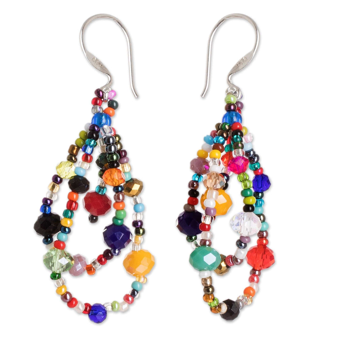 Crystal and Glass Beaded Dangle Earrings with Silver Hooks - Color Drops