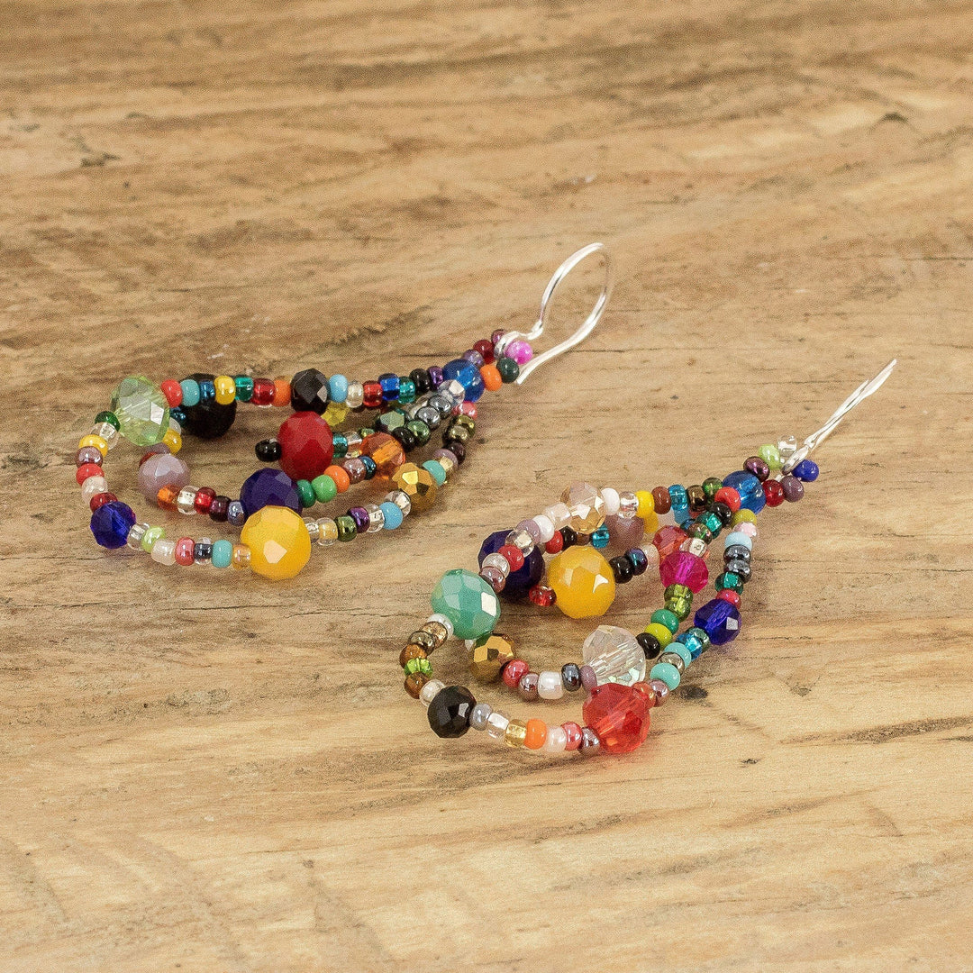 Crystal and Glass Beaded Dangle Earrings with Silver Hooks - Color Drops