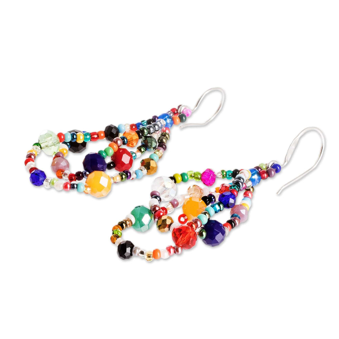 Crystal and Glass Beaded Dangle Earrings with Silver Hooks - Color Drops