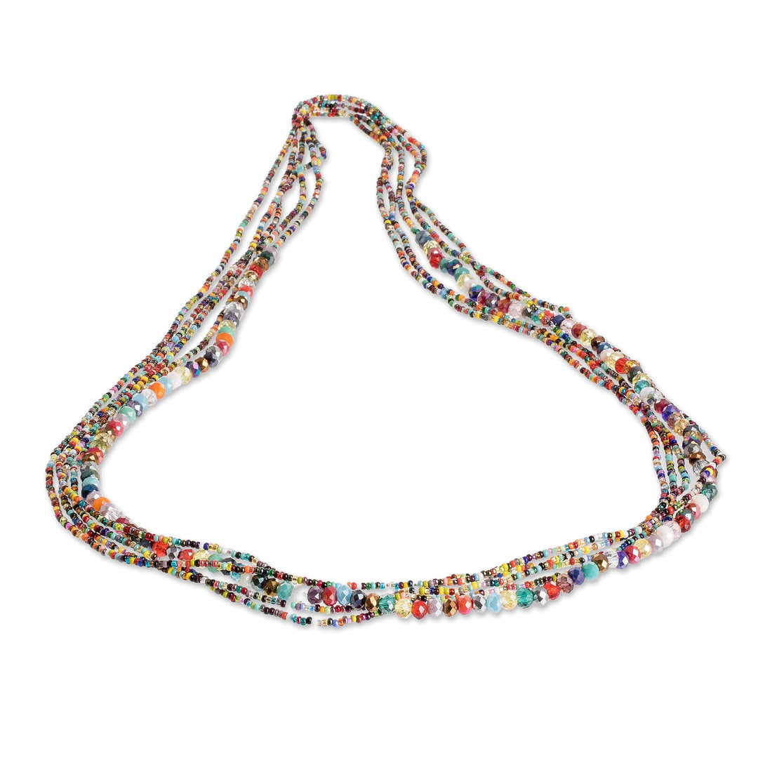 Handcrafted Crystal and Glass Beaded Strand Necklace - Multicolor Soul