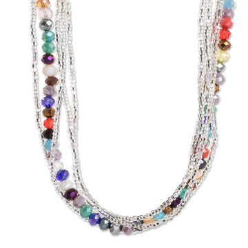 Handmade Crystal and Glass Beaded Strand Necklace - Clear Soul